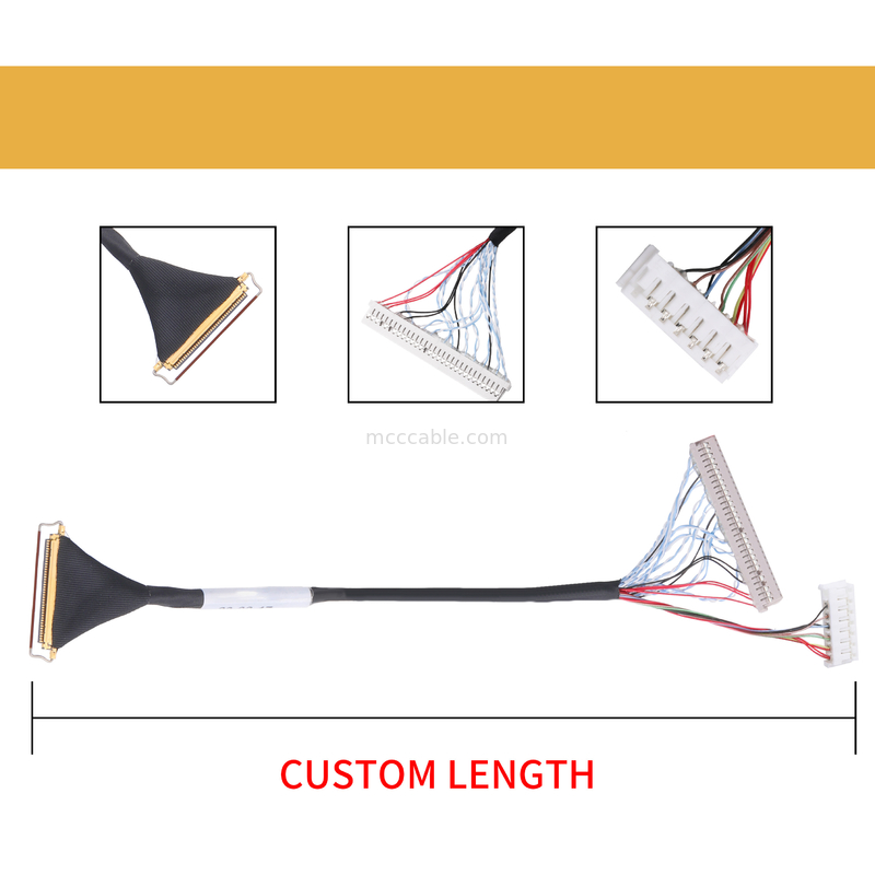 Neigung Pin Lvds Cable Assemblys 0.5mm der Gewohnheits-40 horizontale fügende Art mikro-Koaxialverbindungsstück lcd-lvds Kabels