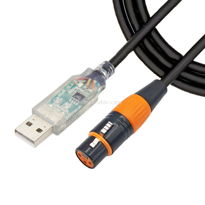 USB auf DMX512-Stufe dreikernes XLR-Männchen-Beleuchtungssignalekabel-Kabel für die Steuerung des Lichtstrahlmischers