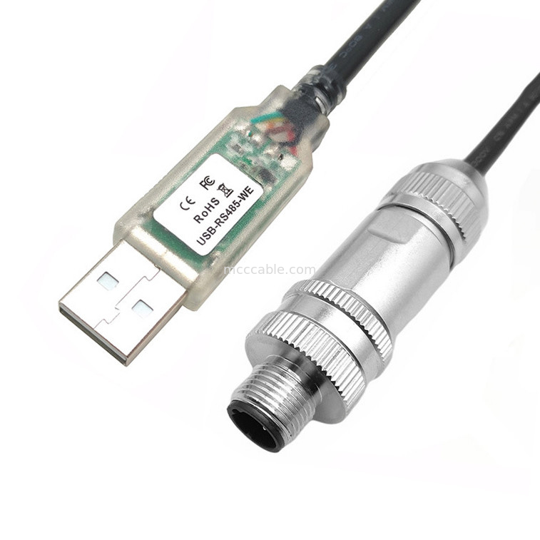 Spezielle Verbindung für Industrieroboter, USB-RS485-Serialkabel zu M12 männlicher und weiblicher wasserdichter Kopfmetallanschluss