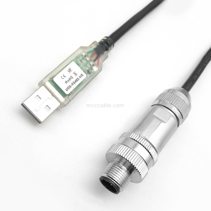 Spezielle Verbindung für Industrieroboter, USB-RS485-Serialkabel zu M12 männlicher und weiblicher wasserdichter Kopfmetallanschluss